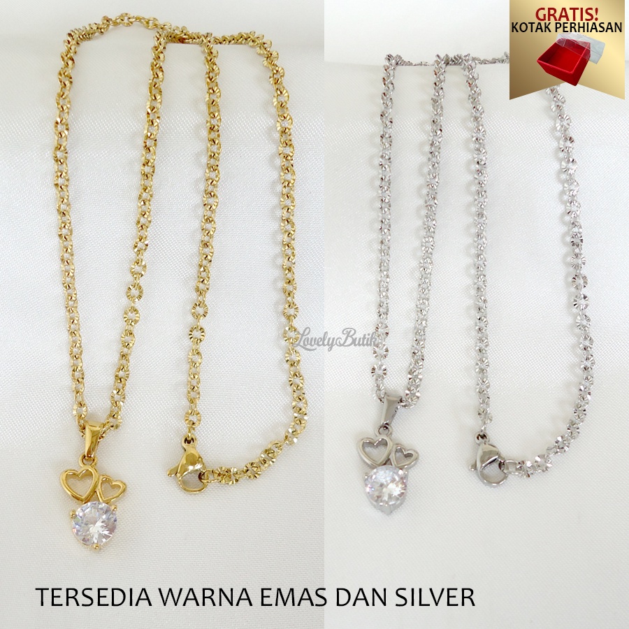 Lovelybutik - Kalung Wanita Korea Terbaru True Lov3 Baru Kalung Remaja Dewasa Titanium Asli Anti Karat Model Terbaru Kalung Rantai Nori donat dan Liontin Love Bonus Free Kotak Perhiasan