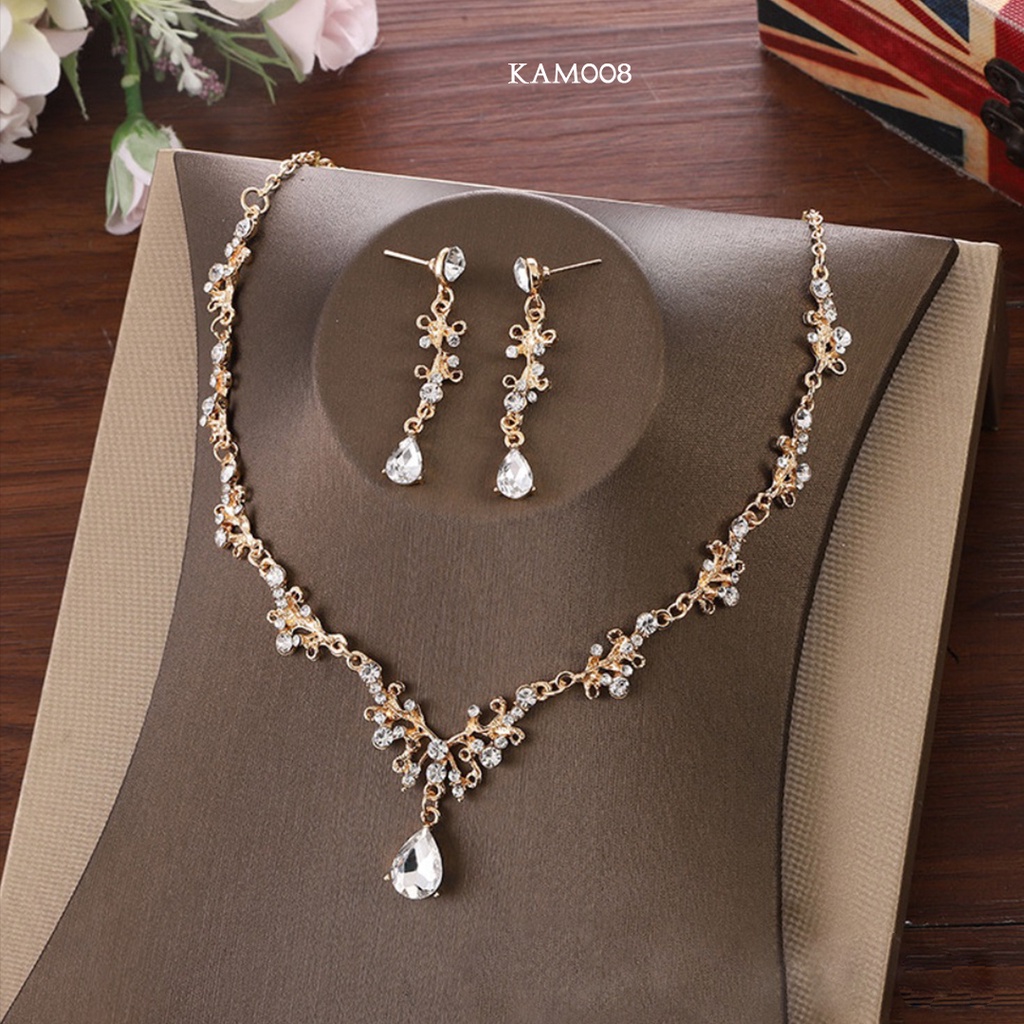 [BEST SELLER] SET PERHIASAN KALUNG ANTING CRYSTAL EMAS PENGANTIN  KAM008