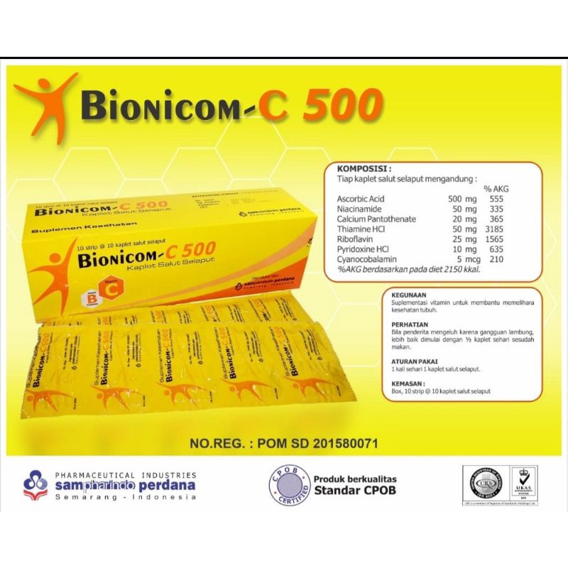 BIONICOM C 500 PER STRIP multivitamin suplemen kesehatan Vitamin C 500 mg , B kompleks