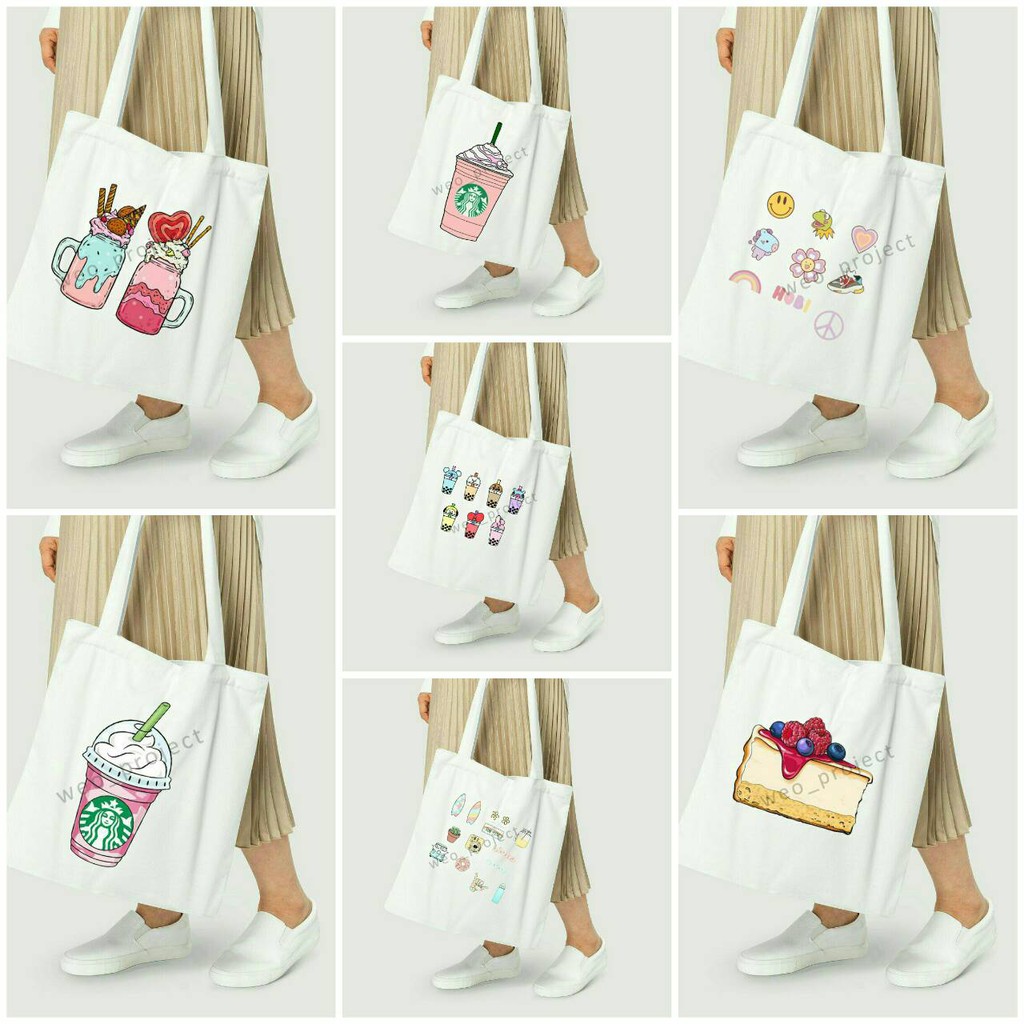 TOTE BAG KANVAS / TOTE BAG WANITA / TOTE BAG FOOD AND DRINK