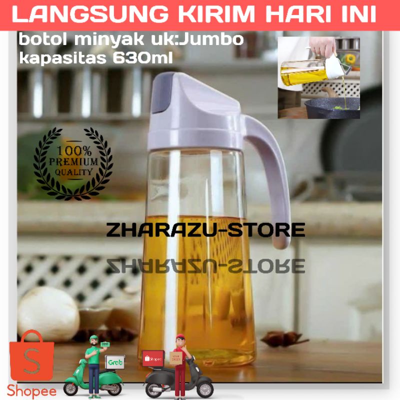 BOTOL MINYAK 630 ML DENGAN KACA TEBAL TUTUP OTOMATIS zhazrazu