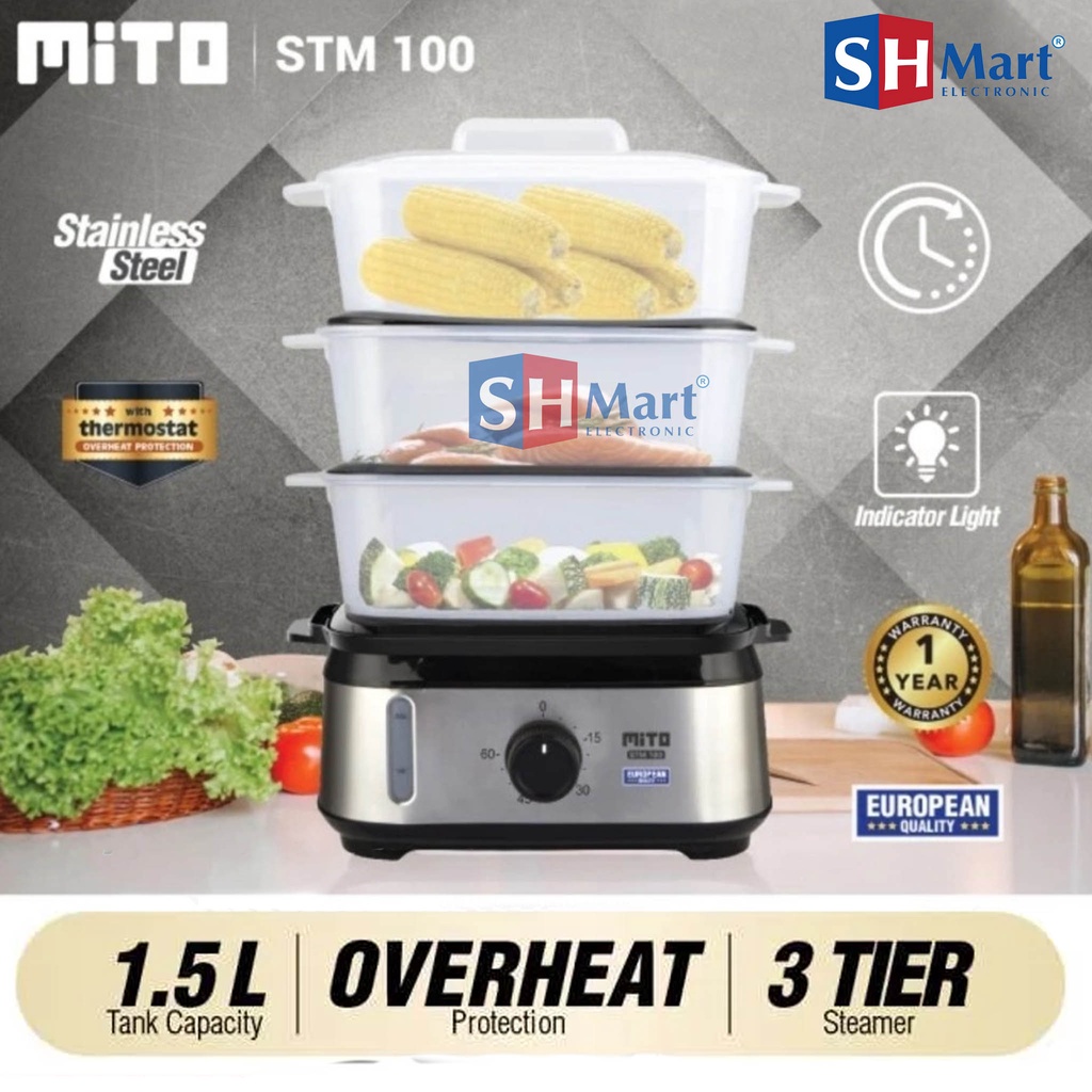 FOOD STEAMER ELECTRIC MITO STM-100 / STM100 PENGUKUS MAKANAN LISTRIK 3 TINGKAT GARANSI RESMI