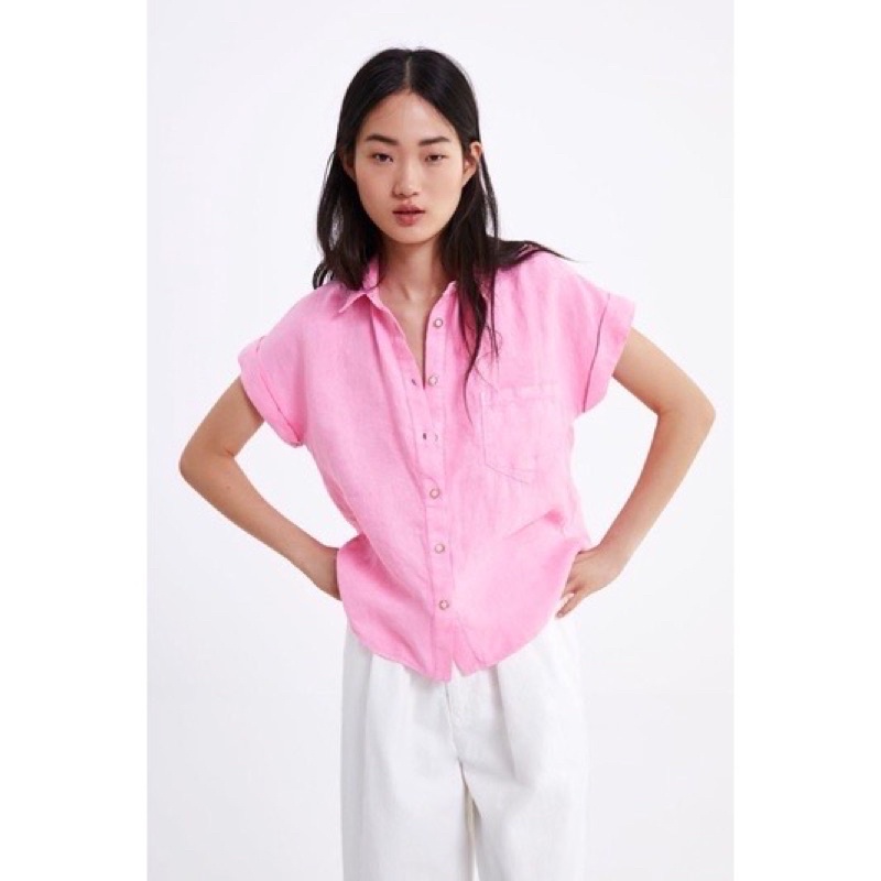 HnM Short Sleeve Open Collar Linen Blend Shirt Original