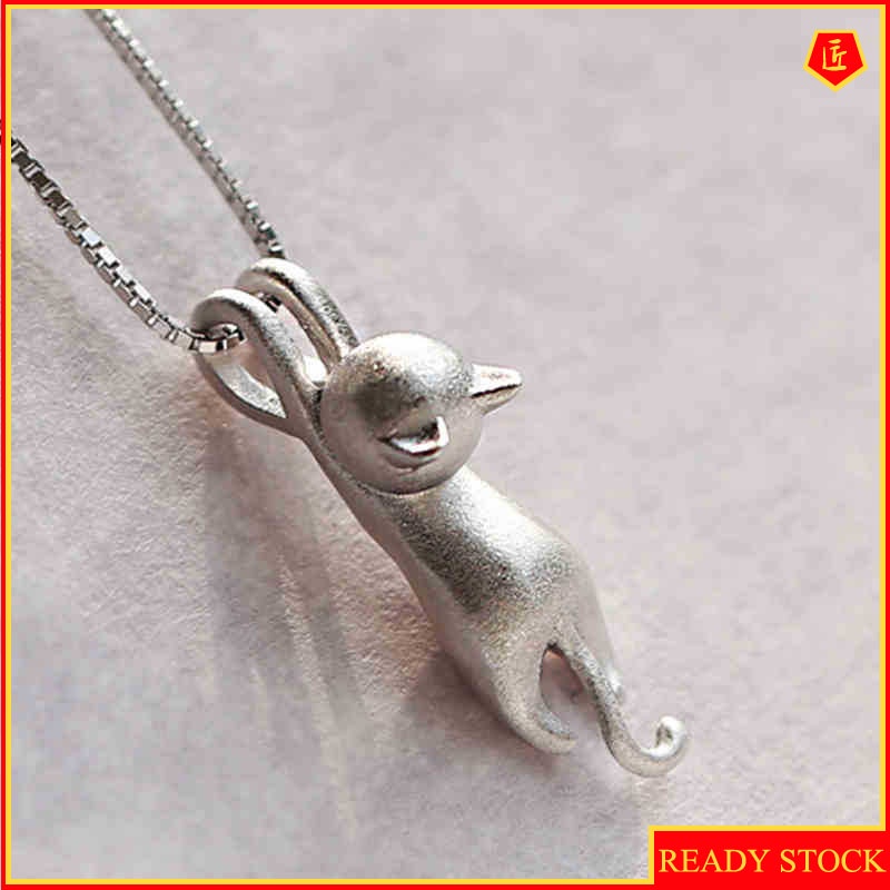 [Ready Stock]Cute Kitty Pendant Silver Necklace Personality Simple