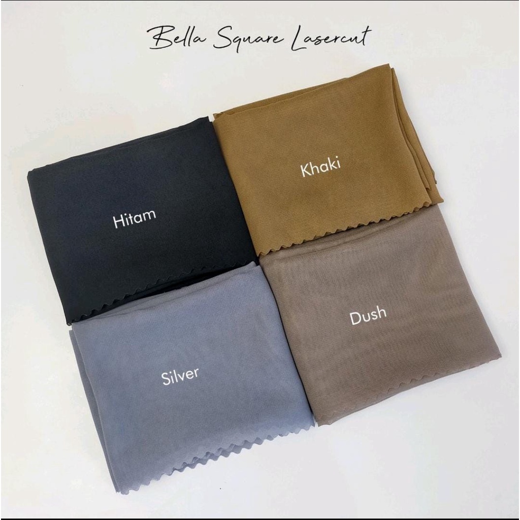 Jilbab Segiempat Bella Square Lasercut / Hijab Bella Square Polos Pollycotton