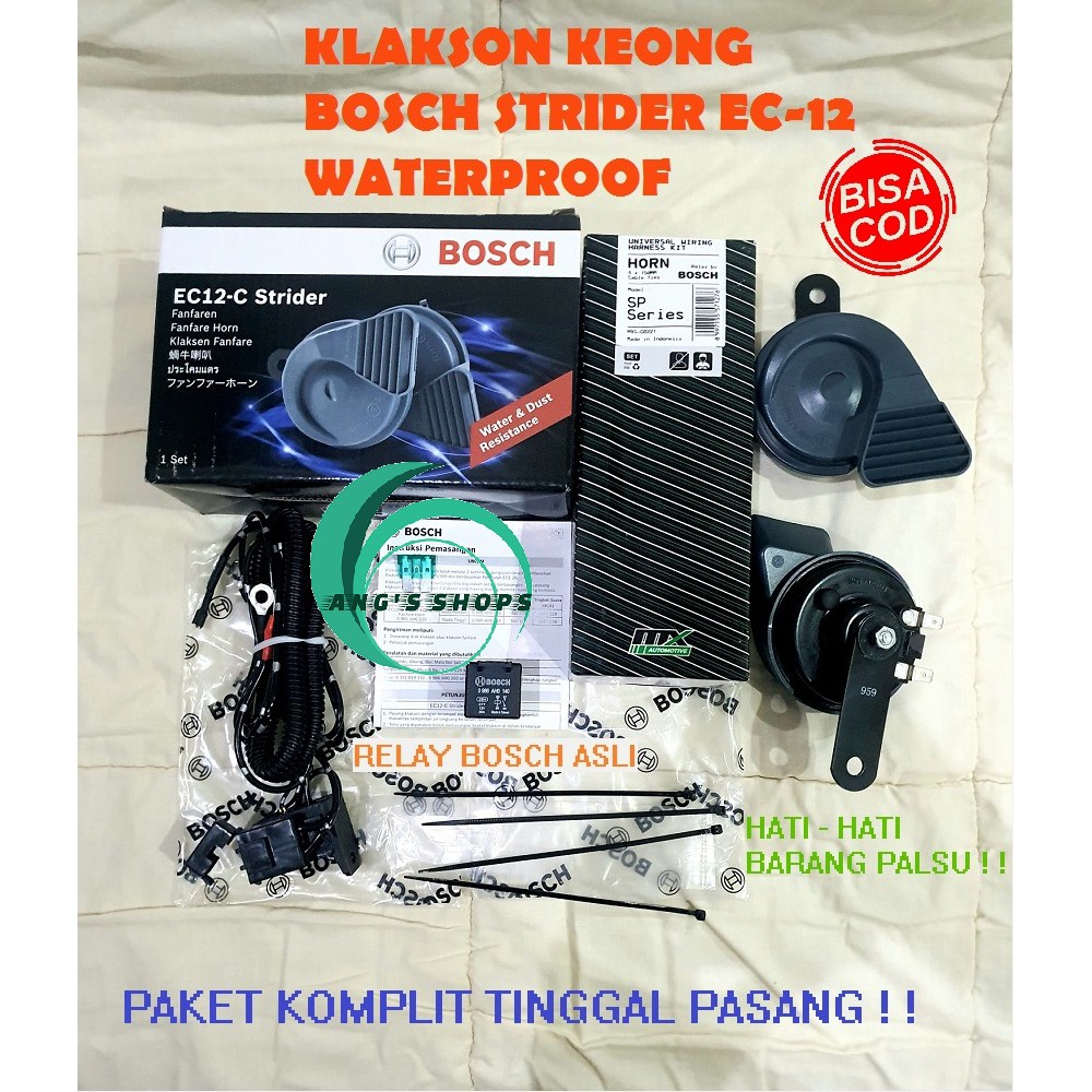 KLAKSON KEONG BOSCH WATERPROOF TAHAN AIR + KABEL RELAY SET BOSCH ORIGINAL