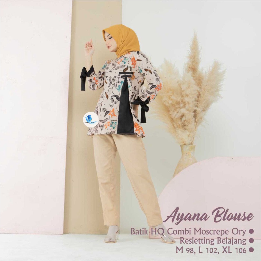 Blouse Batik Atasan Wanita Modern Kekinian Ayana Blus  Resleting Belakang Kombi Moscrape