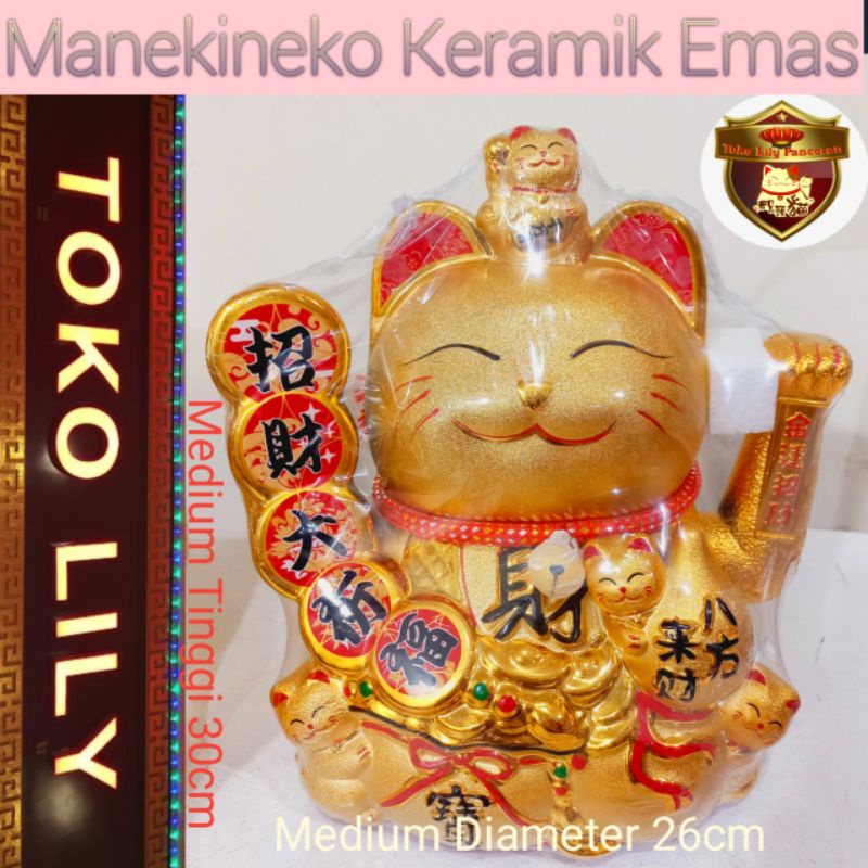 Maneki Neko Kucing Hoki Keramik Emas