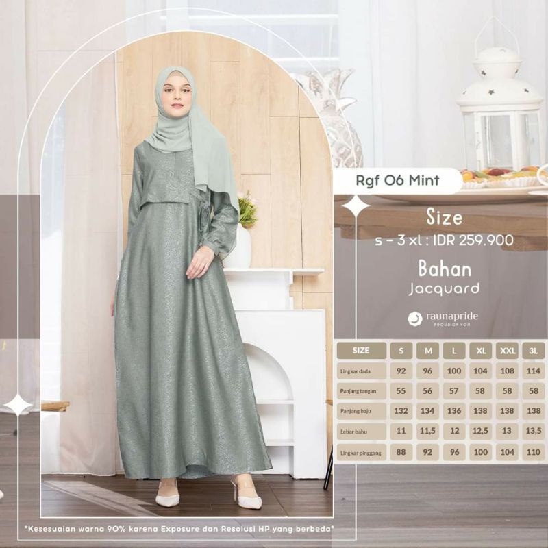 Gamis Rauna dewasa RGF 06 | Sarimbit Rauna 06 Dusty Mint Olive Maroon | gamis resmi kondangan bahan jacquard | Gamis Anak Remaja 06 dusty mint olive