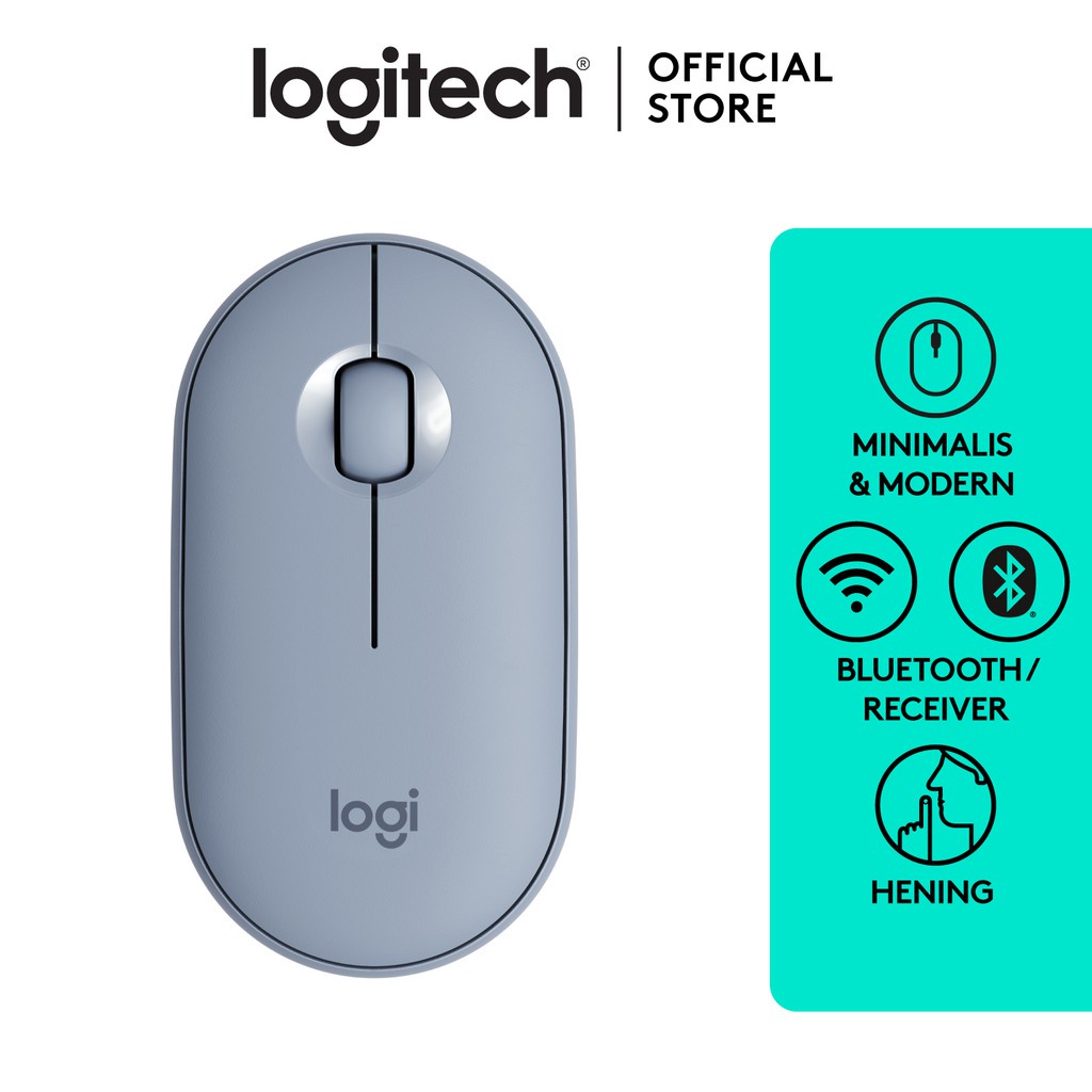 Logitech Pebble M350 Mouse Wireless Bluetooth untuk Windows, Mac, Chrome OS, Android, iOS, Slim, Sil