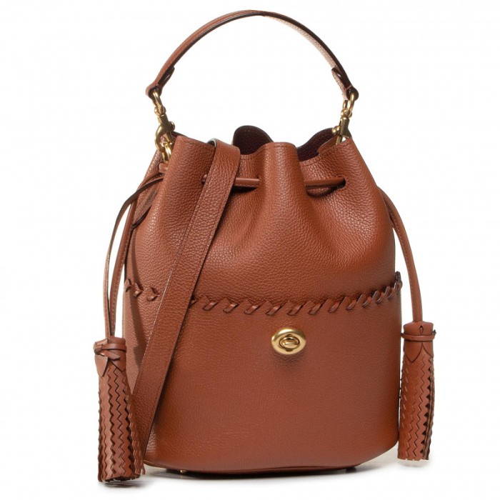 Tas Coach 651 Lora Bucket Bag With Whipstitch Detail Leather Brown