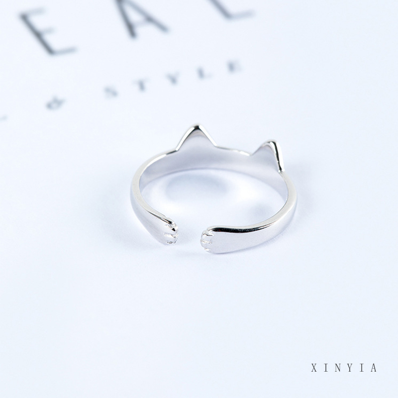 Cincin Model Terbuka Adjustable Desain Telinga Kucing Untuk Wanita