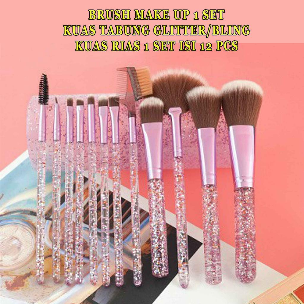 Kuas Tabung Glitter* Brush Make Up* Kuas Rias Bling* 1 Set Isi 12pc