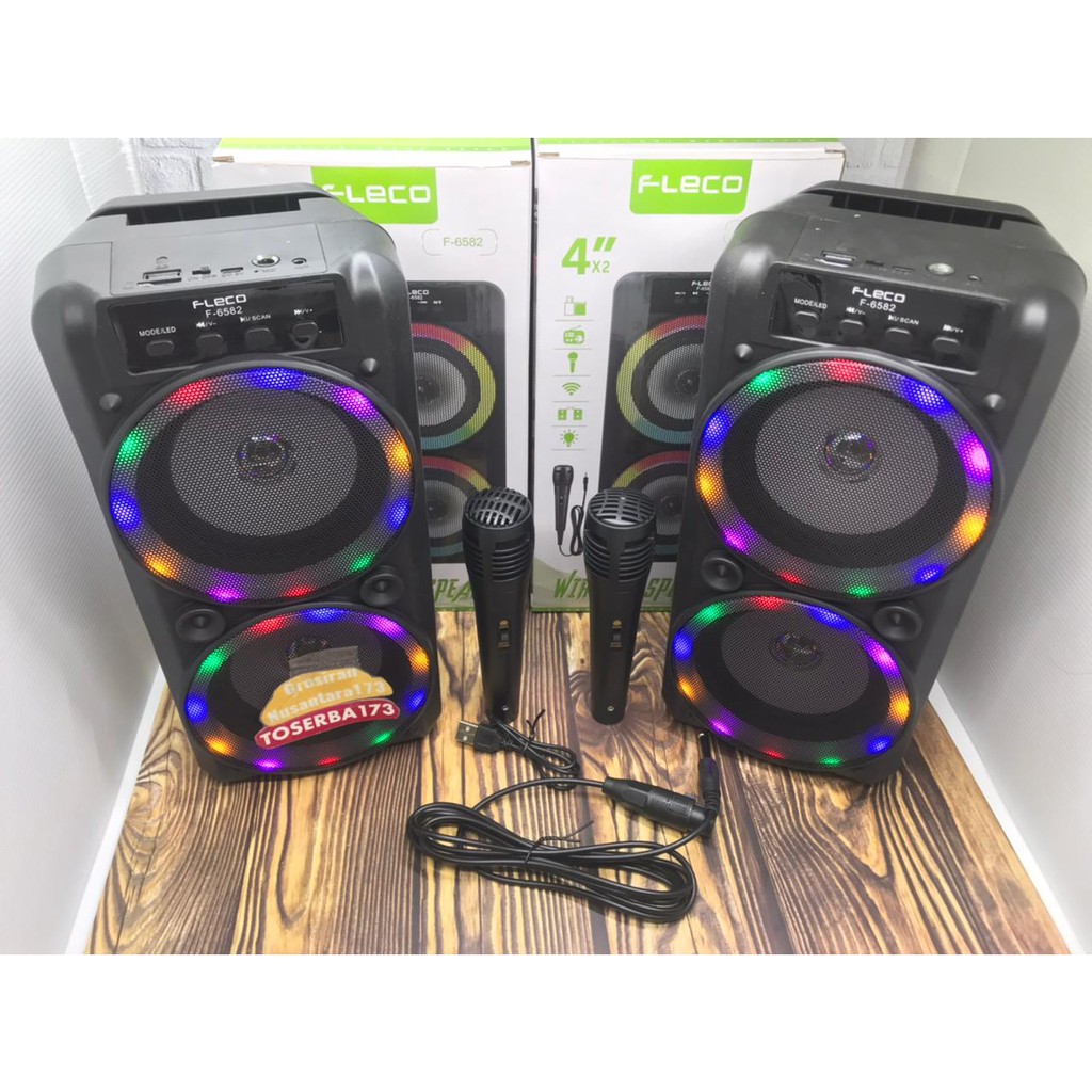 Speaker Karaoke Bluetooth Fleco F-6581 F-6582 Led / Speaker Super Bass Speaker Bluetooth Fleco