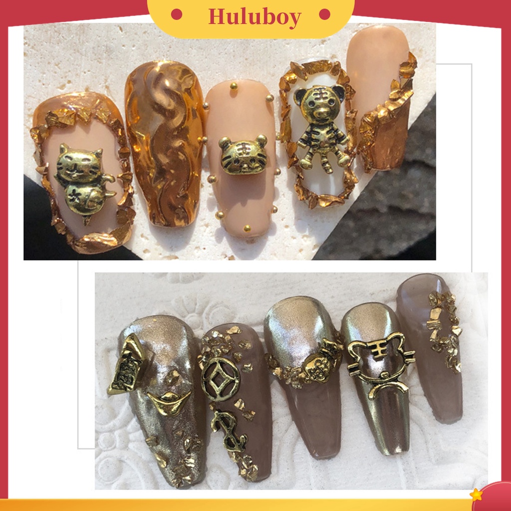 Huluboy Huluboy♡ 10 Pcs Perhiasan Kuku Portable Bahan Alloy Gaya Retro Untuk Dekorasi Manicure