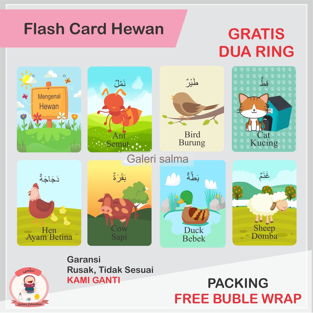 Flash Card Hewan Binatang Mainan Edukasi Anak Kartu Pintar Balita Bayi Termurah Flashcard Edukatif