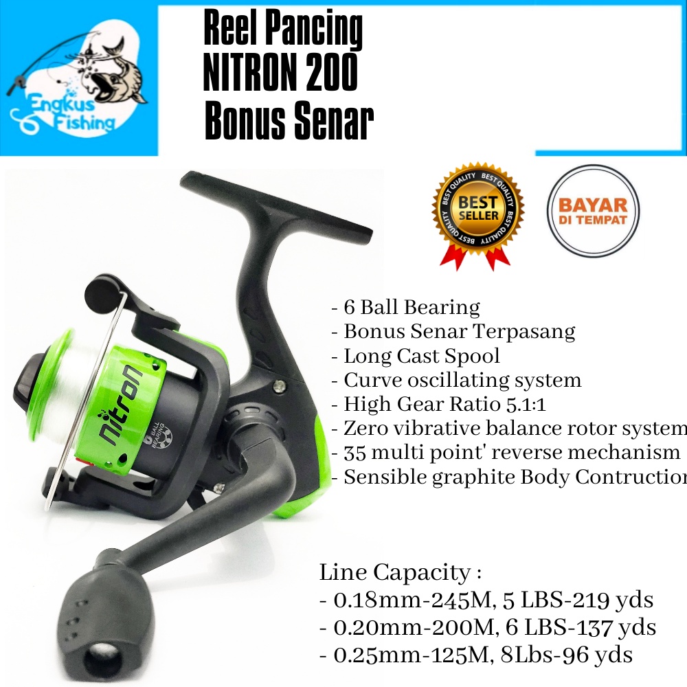 Reel Pancing Nitron 200 (6 Bearing) Bonus Senar Murah - Engkus Fishing