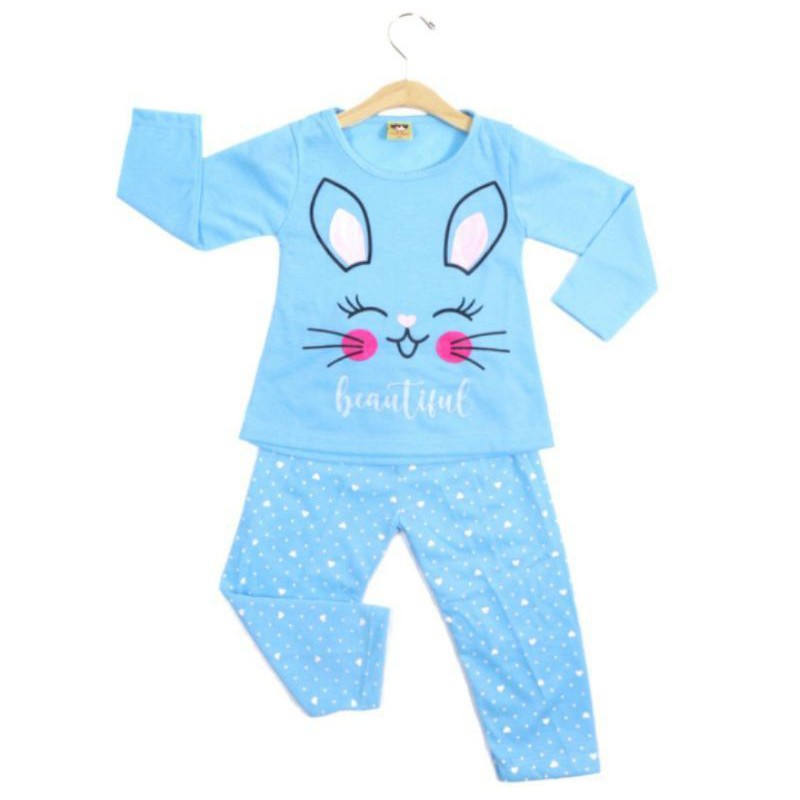 SETELAN BAJU ANAK PEREMPUAN LENGAN PANJANG MOTIF RABBIT 2-6 TAHUN SIKUNING NEW