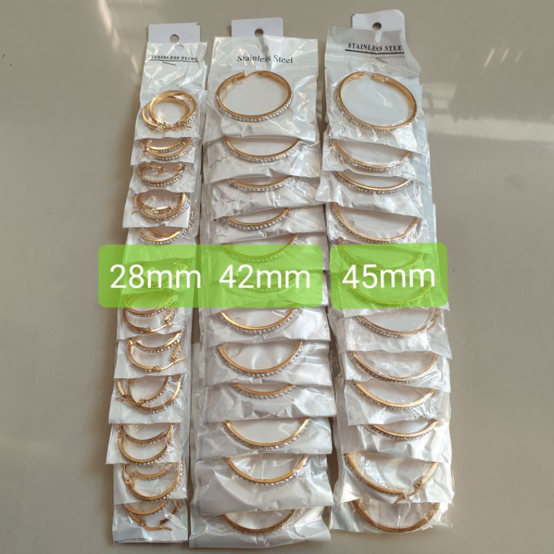 Anting Premium Full Permata Titanium Ring Hoops 12pasang Kulakan Grosir