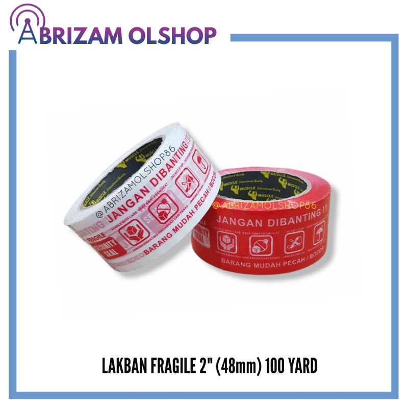 

LAKBAN FRAGILE 2" ( 2 INCH / 48MM ) 100 YARD MERAH / PUTIH / TAPE / ISOLASI