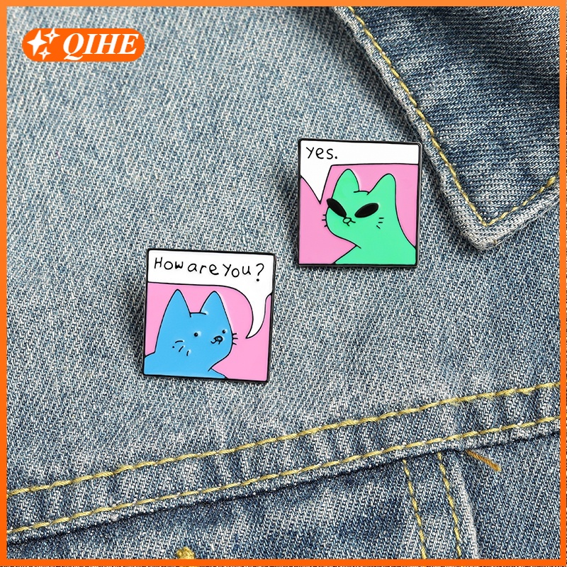 Bros Pin Enamel Desain Kartun Kucing Tulisan How Are You Curious Untuk Hadiah Teman