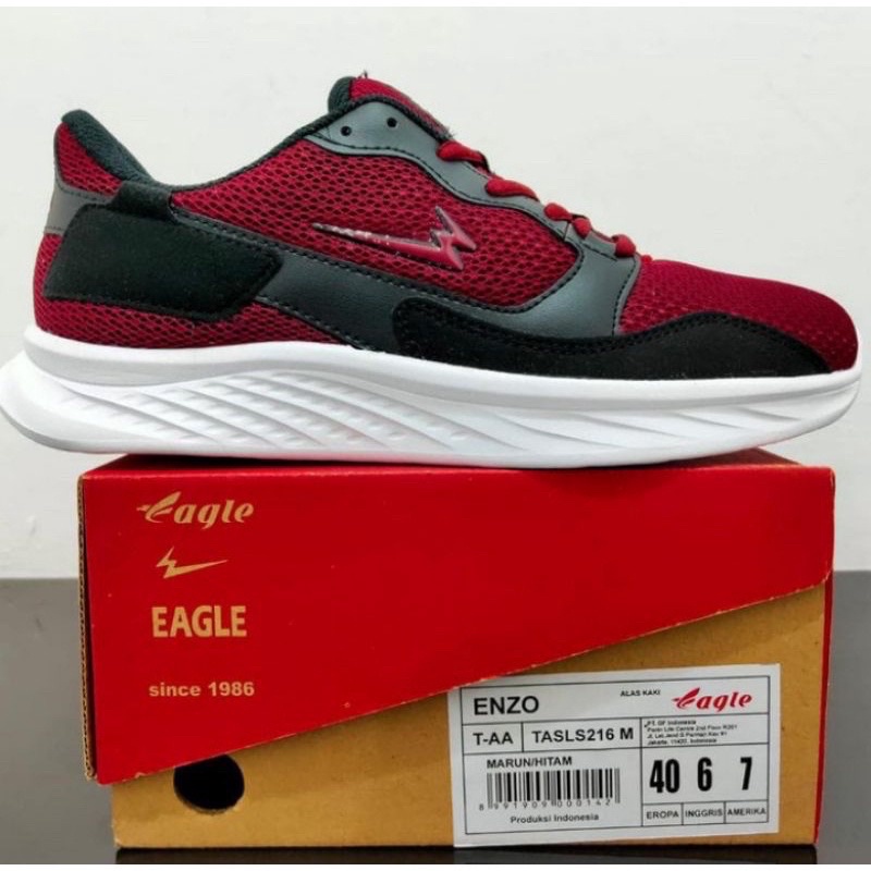 DISKON 50% ORIGINAL STORE SEPATU RUNNING OLAHRAGA PRIA EAGLE ENZO MAROON HITAM