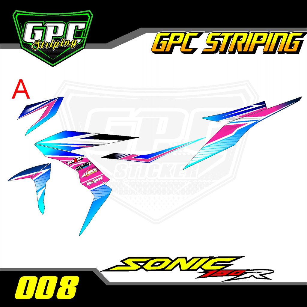 Sticker Striping sonic merah putih hitam -decal Stiker setriping Variasi List Motor GPC-008