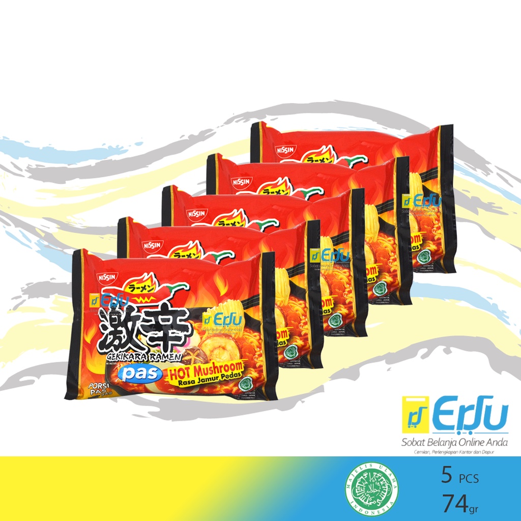 

5PCS Nissin Gekikara Pas Jamur Pedas Ramen Instan Kuah Halal - 5pcs x 74gr