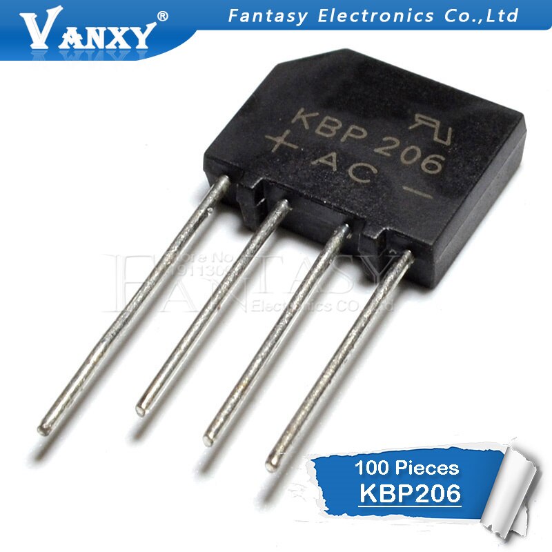 (Siap, Tersedia) 100PCS KBP206 KBP206G DIP Bridge Rectifier 2A 600V IC Baru Dan original