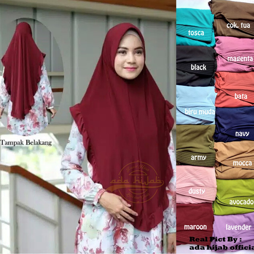 Hijab MELOVA Pinguin Jersey Rempel / Jilbab Khimar Instan Pet Antem / Kerudung Syari Stylish