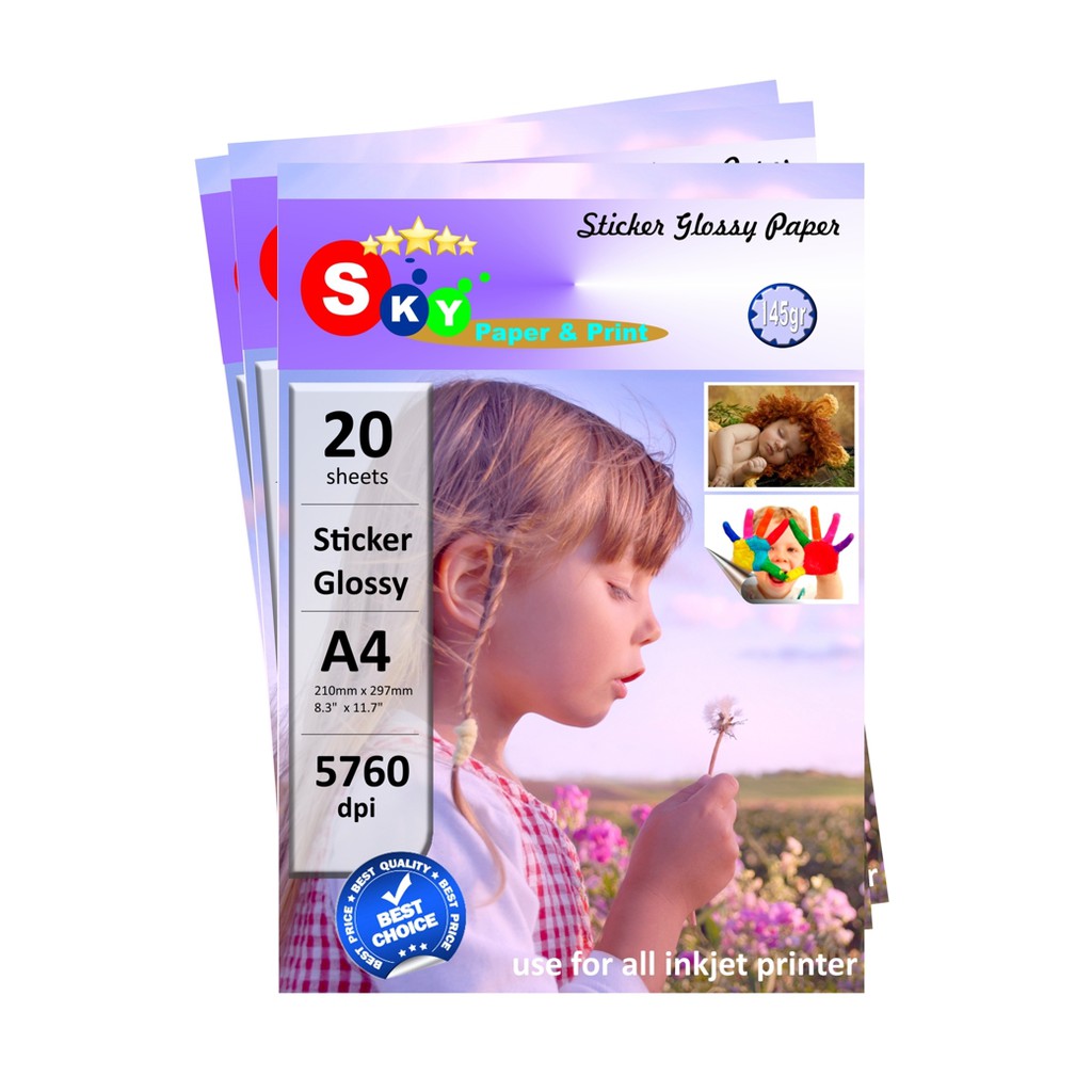 kertas stiker photo paper glossy sticker Sky 145 gsm glosy foto isi 20