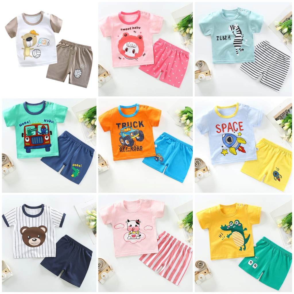 pz KIDS SUIT PENDEK Setelan Anak Bahan Kaos Lengan + Celana Berkualitas Import ebv cewek new7