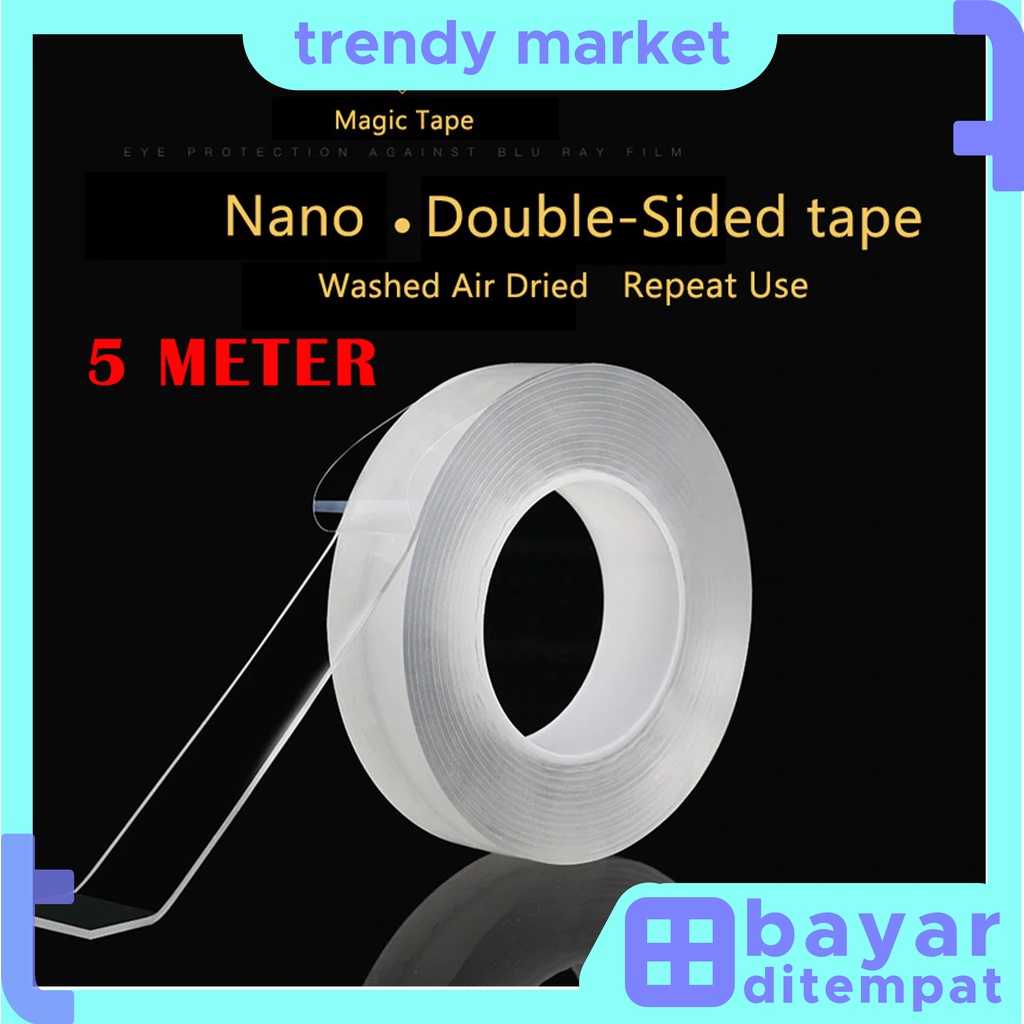 

TrendyMarket Double Tape Transparan Selotip Nano UKR 1MM Panjang 5M Double Slided U41