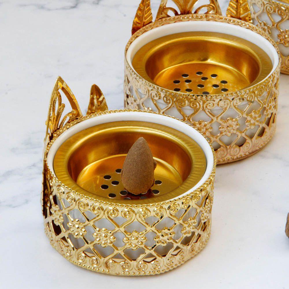 Solighter Metal Incense Burner Portable Luxury Buddhism Gaya Arab Dekorasi Rumah Tempat Dupa Emas