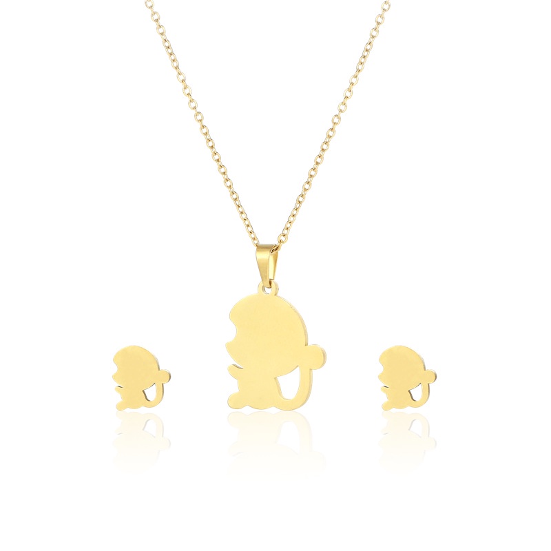 Korea gaya all-match monyet kalung anting-anting set stainless steel ornamen fashion monyet klavikul