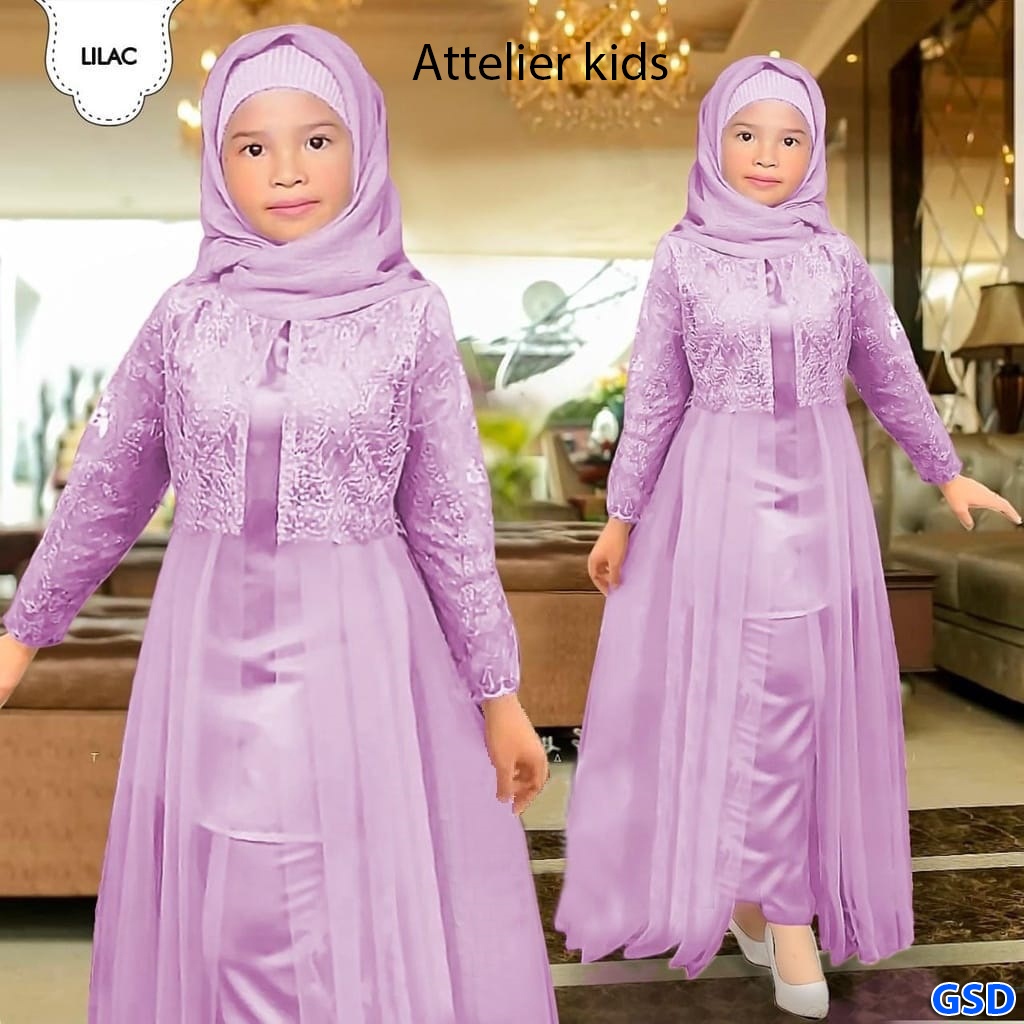 NCR - Set Tunik Baju Dan Celana Anak Usia 6-7 Tahun / Baju Pesta Muslim Anak Perempuan / Attelier kids No Hijab