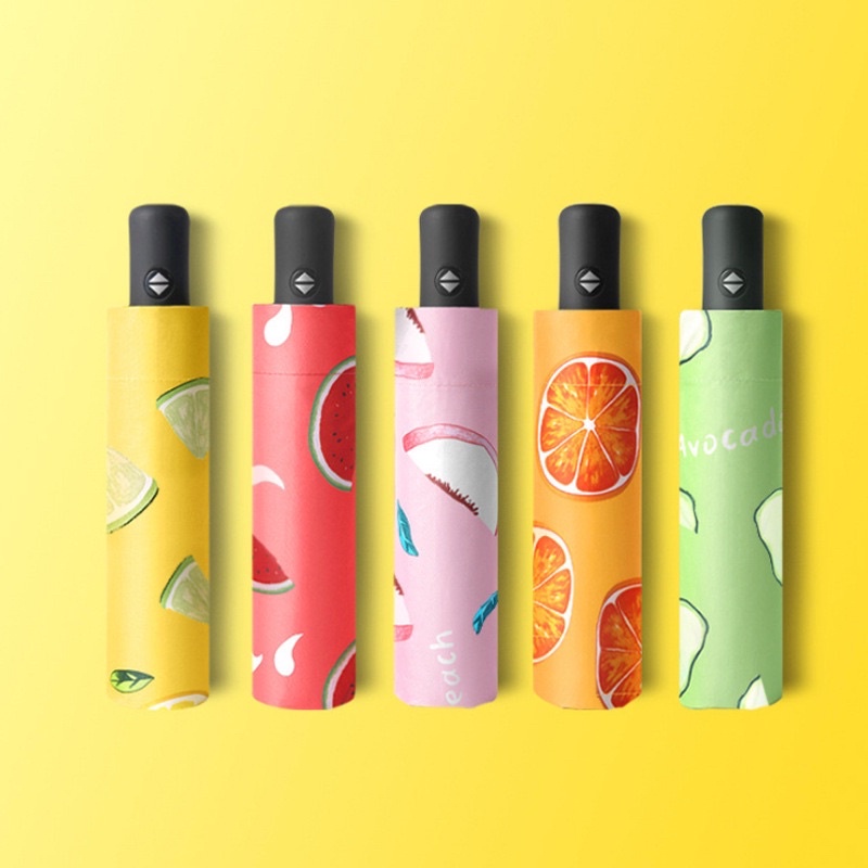 Payung Lipat Otomatis Buah Pastel Buka Tutup Anti UV Protection Lapisan Hitam Umbrella Korean Design Style Fruity