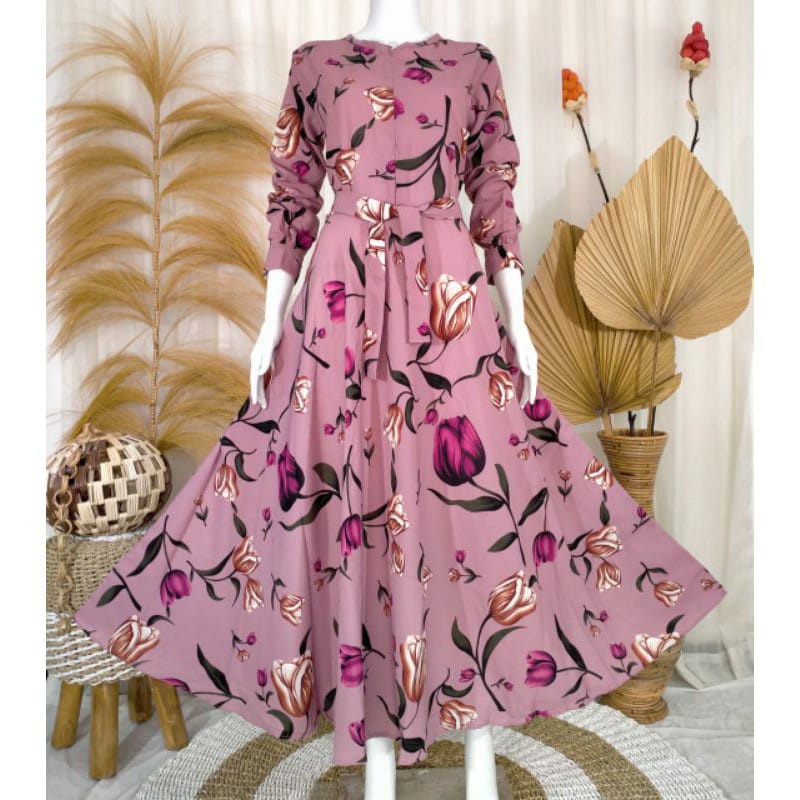 promo puncak Gamis cotton busui motif bunga tulip fashion muslim monalisa terbaru ready stok [COD]