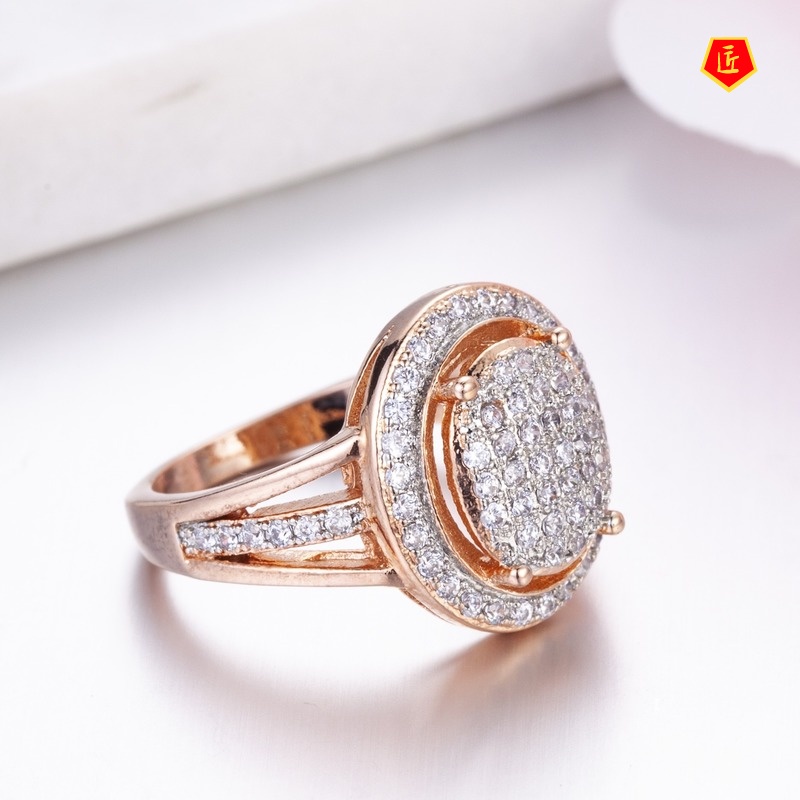 [Ready Stock]Fashionable Elegant Full Diamond 18K Rose Gold Color Separation Ring