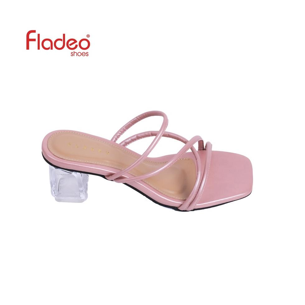 J32U Fladeo D21/LDH368-1WH/Sandal Heels Slide Wanita [ Hak Kaca ] VJZ
