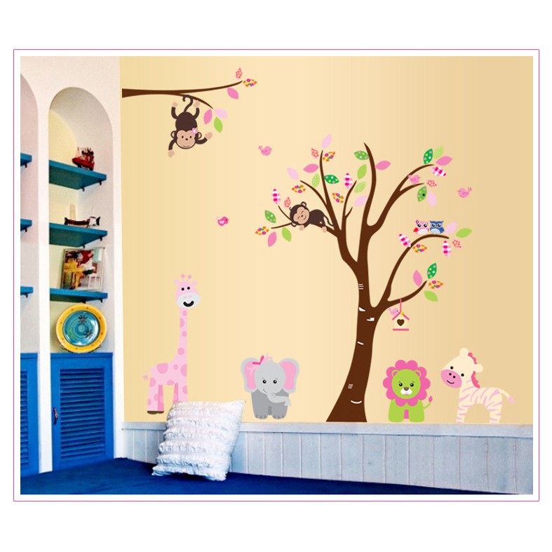 RELIZA WALL STICKER POHON SINGA ANAK HEWAN TREE KIDS ANIMAL STIKER DINDING AY216