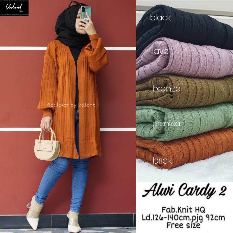 Alwy Cardy / Kardigan panjang rajut lengan balon / Bubble knit long outer / Long cardy rajut premium