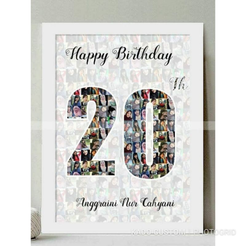 FRAME KACA + CETAK + DESIGN mozaik foto angka hadiah kado custom ultah anniversary unik