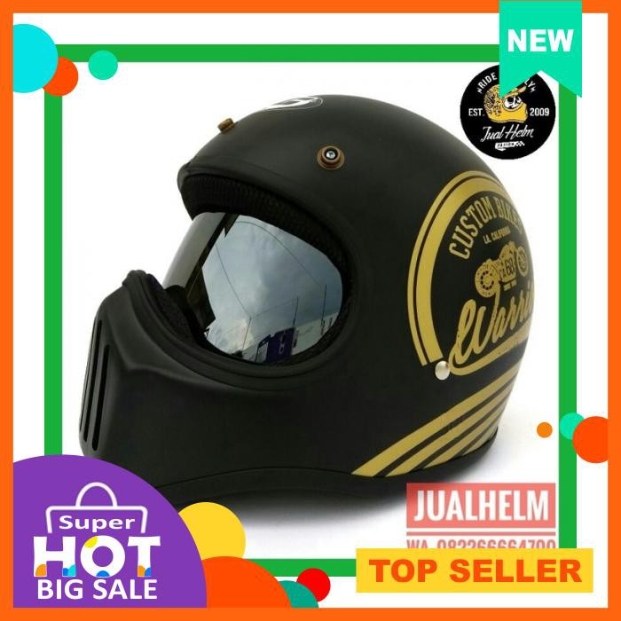 HELM CAKIL HBC CUSTOM BIKES DENGAN INNER VISOR CHROME
