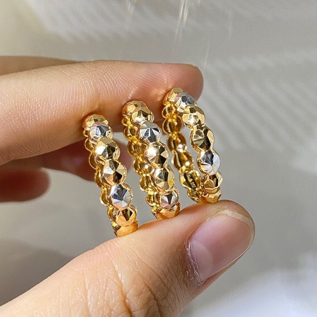 Cincin aesthetic anak dan dewasa emas asli kadar 700 70 16k kombinasi 2 warna krum putih tanpa mata permata belah rotan polos segi gerigi korea mix bulat 1 gram gr