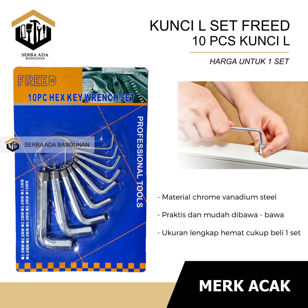 FREED KUNCI L SET HEX KEY RING 1 2 3 4 5 6 7 8 9 10 MM 10IN1 TOOLS