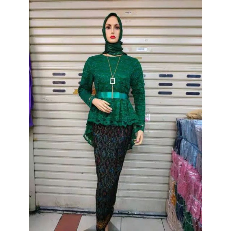 IndahKebaya | SETELAN KEBAYA AURORA BROKAT  /  BAJU WANITA KONDANGAN MODERN /  BAJU MUSLIMAH DRESS JUMBO / KEBAYA WISUDA KEKINIAN WARNA HITAM SILVER NAVY MAROON DUSTY PINK