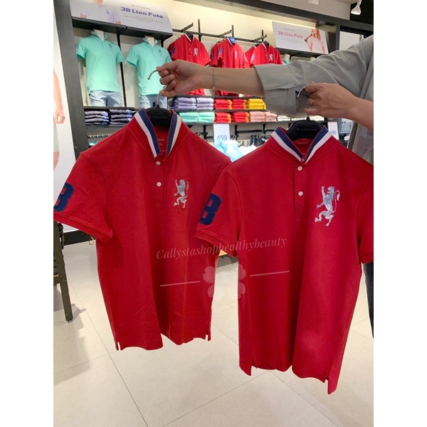 Giordano Couple Polo Shirt Lion 3D Signature Red Giordano Original Size S,M,L,XL,XXL 2pcs