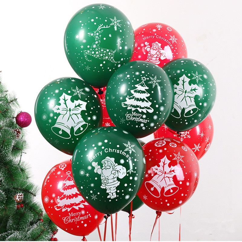 10pcs Balon Lateks Warna Merah Hijau Ukuran 10 Inch Untuk Dekorasi Pohon Natal