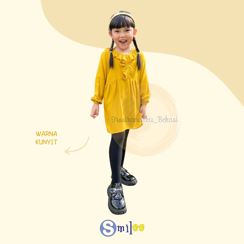 Tunik Anak Raisa Smilee Rayon Warna Kunyit Size 2-10 Tahun